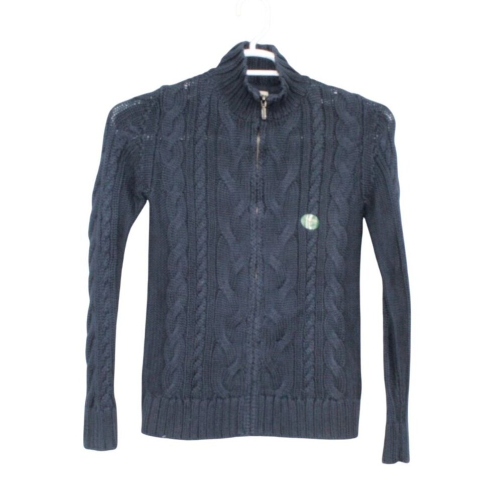 LL Bean Double L Cable Sweater Zip Cardigan Navy Size XS